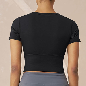 Womens breathable summer workout crop <b>tops</b> gym fitness wear custom design oem apparel with logo and private label branding - Product Image 4
