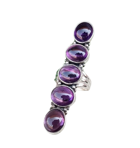 Anillo de piedras preciosas de amatista de Plata de Ley 925 de estilo bohemio, joyería hecha a mano, anillo de plata, joyería para mujer, regalo de boda para ella - Product Image 1