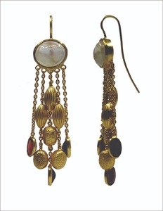 Fancy Gemstone Creative Moonstone Gemstone <b>Garnet</b> Sterling Silver Gold Plated Oval Shape Personality Chain <b>Earrings</b> - Product Image 1