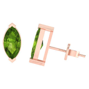 White Gold Plated Sterling <b>Silver</b> Marquise <b>Stud</b> Earrings Peridot Gemstone (August Birthstone) 5.4mm Width 10.5mm Length Fashion - Product Image 2
