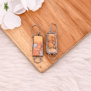 Pendientes de Piedras Preciosas de Jaspe Malinga Estilo Boho, Pendientes Colgantes de Latón con Baño de Rodio Negro, Joyería de Regalo para Mujer - Product Image 4