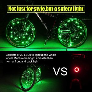 Lot de 2 lumières LED pour roues de vélo, lumières de <span class=keywords><strong>pneus</strong></span>, lumière de vélo verte brillante, accessoires de décoration pour la conduite nocturne - Product Image 3