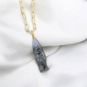 Fish Carved Gemstone <b>Necklace</b> Natural Gemstone Fish <b>Necklace</b> Charms Handmade Fish Jewelry Wholesale Jewelry Suppliers From India - Product Image 6
