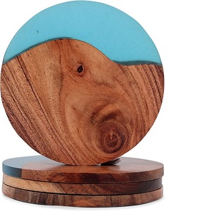 Ensemble de 4 sous-verres café vert en bois avec époxy, vente Exclusive, sous-verre décoratif de Table à manger, sous-verre de service à thé - Product Image 5
