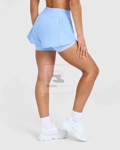 Unisex Double Layer High Waisted <b>Shorts</b> with <b>Zip</b> <b>Pocket</b> Plain Dyed Solid Pattern Casual Style Eco-Friendly Lace Decoration - Product Image 4