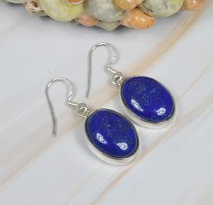 Pendientes de moda azul lapislázuli 925 plata esterlina piedra preciosa gancho pendiente joyería hecha a mano forma ovalada regalo para Navidad - Product Image 3