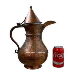 Dallah arabe en métal artisanal de taille moyenne, best-seller, en laiton antique, ustensiles de cuisine, théière et cafetière, provenant d'Inde - Product Image 2