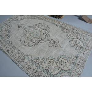 พรมยางสไตล์วินเทจ5x8ft สีเขียวเบจขนสัตว์แบบเย็บปะติดปะต่อกันดีไซน์สำหรับห้องนั่งเล่นที่บ้านทรงสี่เหลี่ยมผืนผ้าสำหรับใช้ในข้างเตียง - Product Image 4