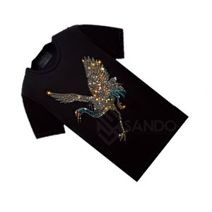 เสื้อยืดประดับพลอยเทียมสำหรับผู้ชายเสื้อยืดสตรีทแวร์สีพื้นขนาดผู้ใหญ่ - Product Image 6