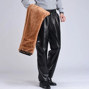 Pantalon d'hiver tendance pour homme en simili cuir noir, coupe-vent, chaud, imperméable, brossé, épais, pour la moto et l'équitation. - Product Image 2