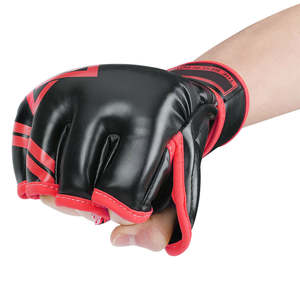 Gants de MMA en cuir PU à demi-doigts rouge, service OEM personnalisé, fournisseur fiable - Product Image 4