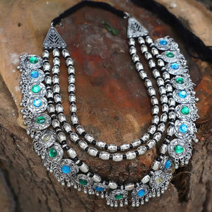 Best Selling High Quality High Grade Oxidised Silver Glamour Multilayer Statement Necklace & <b>Earring</b> <b>Set</b> for Modern Fashion - Product Image 1