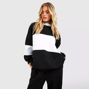 Contrast Color Panels Design Made Crew Neck Women's Long Sleeve Sweatshirts Best Edition <b>Drop</b> Shoulder Oversized Sweatshirt - Product Image 1