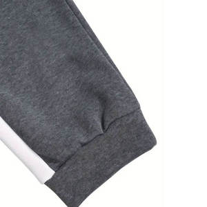 Ensemble de survêtement pour homme gris, noir et blanc, avec veste à capuche zippée et pantalon de jogging à revers, tenue de sport d'hiver - Product Image 5
