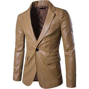 2024 Spring Autumn Fashion New Men's Lapel Leather <b>Dress</b> Suit Coat Male Business Casual Pu Blazers <b>Jacket</b> <b>Letterman</b> <b>Jackets</b> - Product Image 1