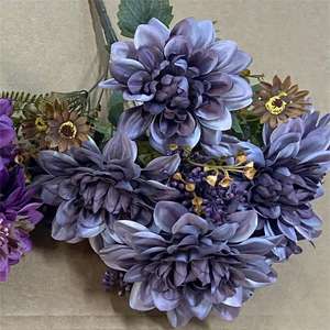 Grosir bunga buatan Faux hitam <span class=keywords><strong>Dahlia</strong></span> kalung buket 47CM ZR3542 <span class=keywords><strong>Dahlia</strong></span> bunga palsu - Product Image 4