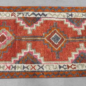 Turkish <b>Runner</b> Rug 3.2x12.2 ft (99x371 cm), Herki <b>Red</b> Plants & trees Vintage Rug - Product Image 3