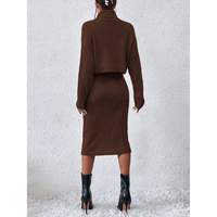 Ensemble pull côtelé à col roulé et jupe en tricot ajustée pour femme JOYSONS, idéal pour l'hiver