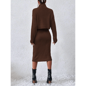 Ensemble pull col roulé ajusté et jupe en tricot pour femme, idéal pour l'hiver - Product Image 2
