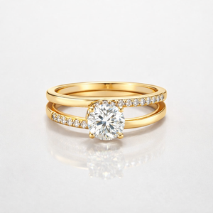 แหวนหมั้นเพชรโมอิสซาไนต์ทรงกลม ทอง 9K สไตล์หรูหราและสง่างาม - Product Image 1