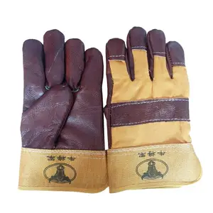 En kaliteli darbe koruyucu iş eldivenleri kesim dayanıklı dana bölünmüş deri yama Palm iş eldivenleri güvenlik için