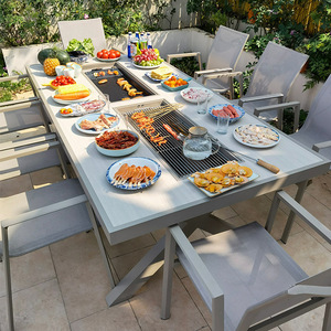 Juego de Mesa de Comedor para Exteriores de Acero Inoxidable de Lujo, Muebles de Patio para Villa Premium con Parrilla Integrada - Product Image 4