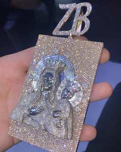 Personalizado 14K chapado en oro blanco 5 piezas de corte cuadrado Real Moissanite colgante de los hombres con estilo Hip-Hop y letras personalizadas - Product Image 4