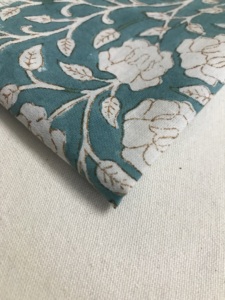 Teal Floral Hand Block Printed Cotton Fabric Natural Cotton Textile for Apparel & Home Use - Product Image 3