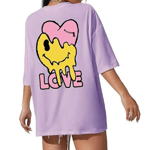 Camiseta OEM con diseño personalizado para mujer, ropa informal con hombros caídos y estampado de mujer, camiseta de moda para mujer - Product Image 2