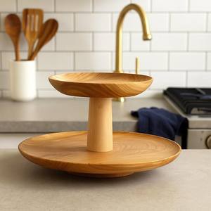 Support de service élégant en bois à 2 niveaux avec poignée en T, présentoir élégant et robuste pour fruits, pâtisseries, collations, idéal pour la décoration de table - Product Image 5