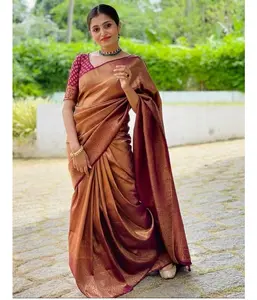 Новейшее модное Южно-индийское шелковое плетеное сари из чистого хлопка для свадьбы и повседневной носки сари для женщин, оптовая продажа, экспортер из Индии