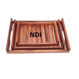 Multipurpose Used <b>Breakfast</b> Wood Serving Tray <b>Set</b> of 3 Acacia Wooden Shiny Finishing Serving Tray - Product Image 1