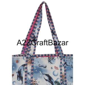 Bolsa de Mano Grande Acolchada 100% Algodón, Estampada a Mano, con Rayas Multicolores, Asa Larga, Ecológica, Sostenible y Resistente para Compras - Product Image 2