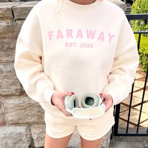 Conjunto de sudadera de algodón de alta calidad con hombros caídos y estampado personalizado Puff, sudadera de cuello redondo y conjunto corto para mujer - Product Image 4