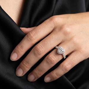Premium Aurora Halo Signature <b>Ring</b> Cut <b>Crystal</b> Center Stone Slim Pave Accented High-Polish Silver Tone Finish Women's <b>Ring</b> - Product Image 3