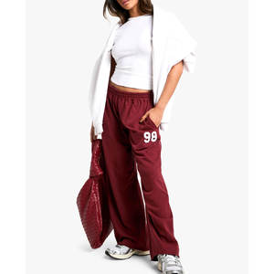 Top Trendy <b>Women</b> Custom Logo Streetwear <b>Winter</b> Pants Mid Waist Flat Front Baggy Loose Fit Flared Oversized Fleece - Product Image 3