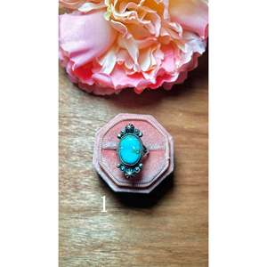 Maritta Benally Sonoran Mountain Sterling <b>Silver</b> <b>Boho</b> <b>Ring</b> Turquoise Natural Stone Bezel Setting Geometric Pattern Everyday Wear - Product Image 1