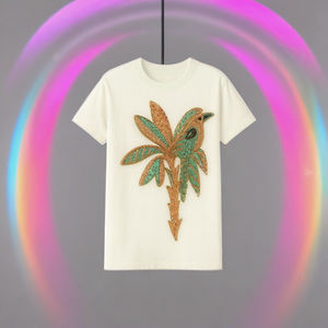 Camiseta de algodón blanco con bordado de cuentas florales y mariposas Camiseta bordada con flores y mariposas hecha a mano Artesanía artesanal - Product Image 4