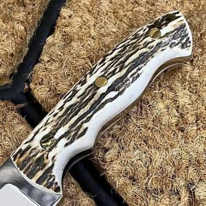 Mango de ciervo hecho a mano, cuchillo de hoja fija vintage, regalo de Navidad para exteriores con Funda de cuero puro. - Product Image 5