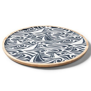 Plateau de service rond élégant fait à la main Design décoratif floral imprimé sur bois de manguier pour la cuisine, la salle à manger ou la table basse - Product Image 5