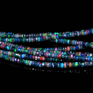 Perles d'Opale Noire Naturelle d'Éthiopie Welo, Facettées Rondelles 4-6mm, Fil de 16 Pouces, Fournisseur en Gros de Perles de Pierres Précieuses pour Bijoux - Product Image 2