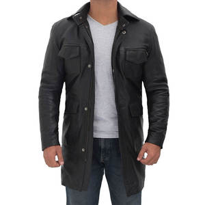 Abrigo de Cuero Profesional para Hombre, Diseño Largo y Duradero, Ajuste Cómodo, Ideal para la Moda de Invierno y Ropa Formal - Product Image 1