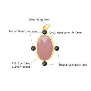 925 Sterling Silver Gemstone Pendentif 15x10mm Saphir Ovale Fantaisie Lunette Pierre De Naissance Charme En Gros Bijoux Or Perle Principale - Product Image 3