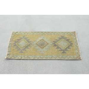 Vintage Small Rug, 1.5x3 ft Turkish Rug, <b>Yellow</b> Southwestern <b>Wool</b> Rug - Product Image 2
