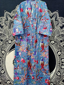 Kimono de algodón ligero con estampado de bloques a rayas bohemio para mujer, capa cómoda transpirable para la playa o el hogar para el verano - Product Image 3