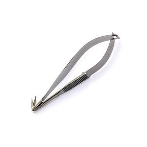 Micro ciseaux chirurgicaux à lames fines pointues inclinées de 125mm avec pince incurvée en acier inoxydable à poignée plate - Product Image 3