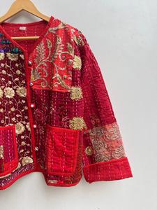 คอลเลคชั่นใหม่แจ็คเก็ตผ้าฝ้ายบุนวมวินเทจสำหรับผู้หญิงเสื้อโค้ทกันหนาวแบบกลับด้านได้มีกระดุมสไตล์อินเดียขนาดใหญ่พิเศษ - Product Image 3