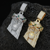 Collier Hip Hop plaqué or avec pendentif trèfle, couronne et Jésus, serti de zircone cubique, pour homme