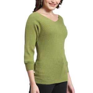 Suéter de Punto Holgado con Cuello en V para Mujer, Estilo Casual de Invierno, con Patrón Liso, Servicio OEM Disponible - Product Image 3