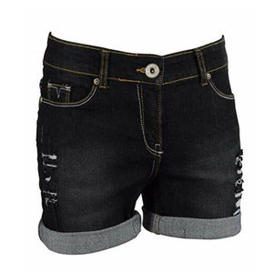 Shorts en jean taille mi-haute à ourlet brut et dentelle pour femme, en coton et nylon, séchage rapide, mode estivale, haute qualité - Product Image 4